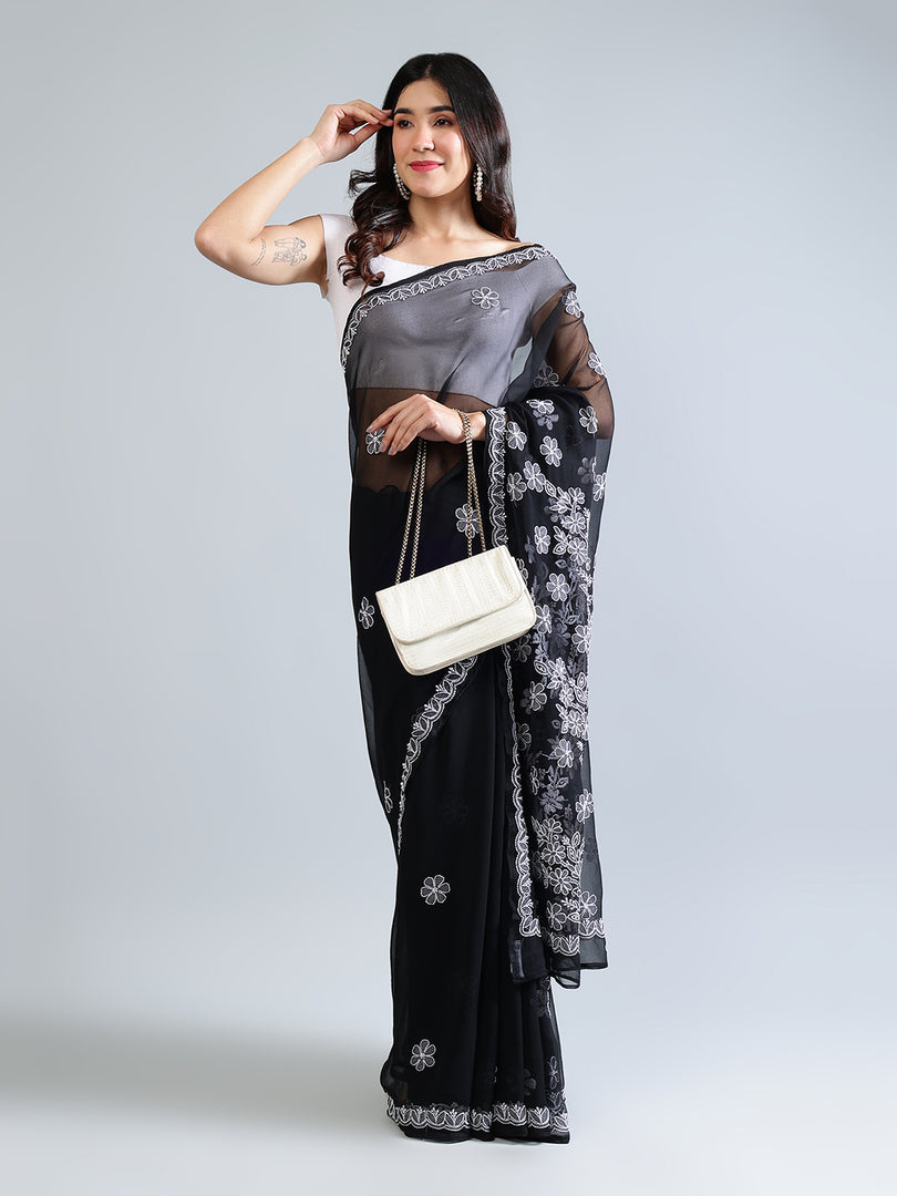 Seva Chikan Hand Embroidered Georgette Lucknowi Chikankari Saree