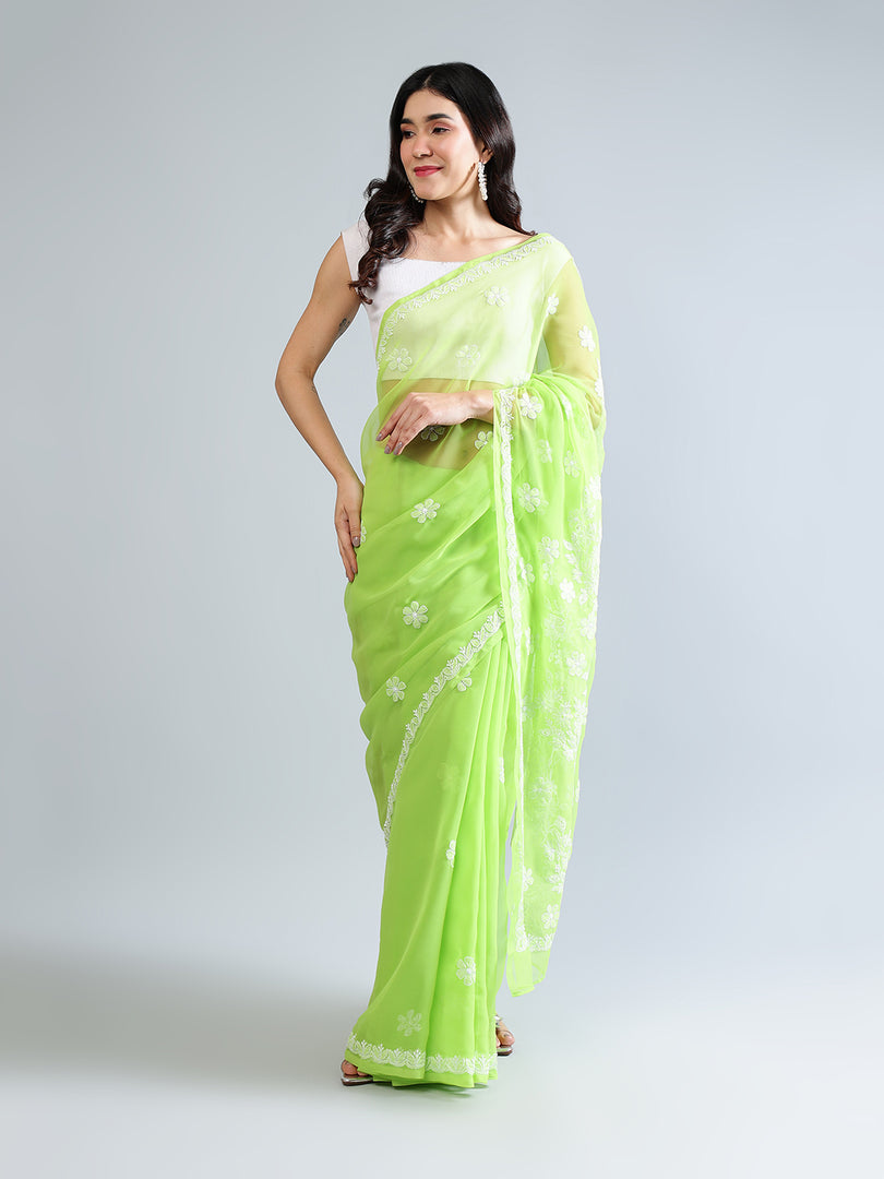 Seva Chikan Hand Embroidered Georgette Lucknowi Chikankari Saree