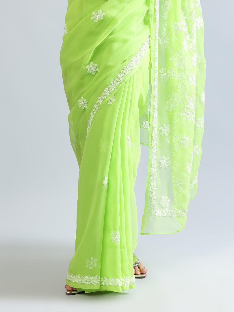 Seva Chikan Hand Embroidered Georgette Lucknowi Chikankari Saree
