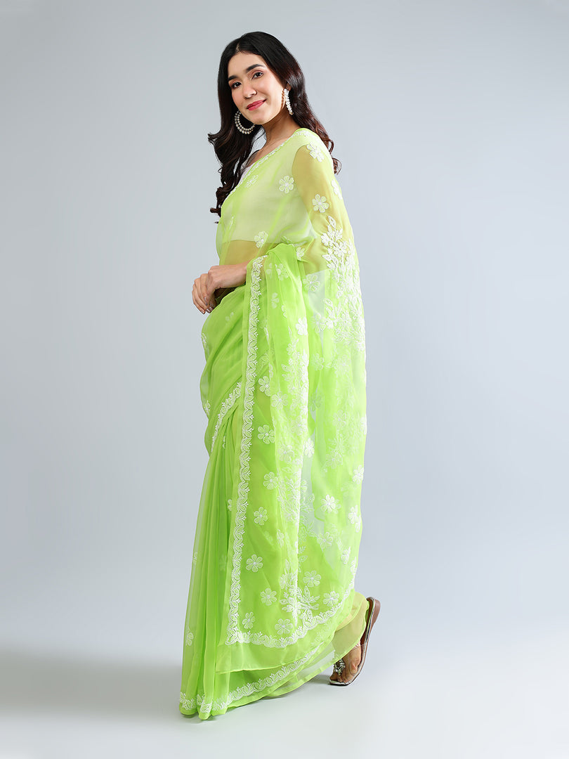 Seva Chikan Hand Embroidered Georgette Lucknowi Chikankari Saree