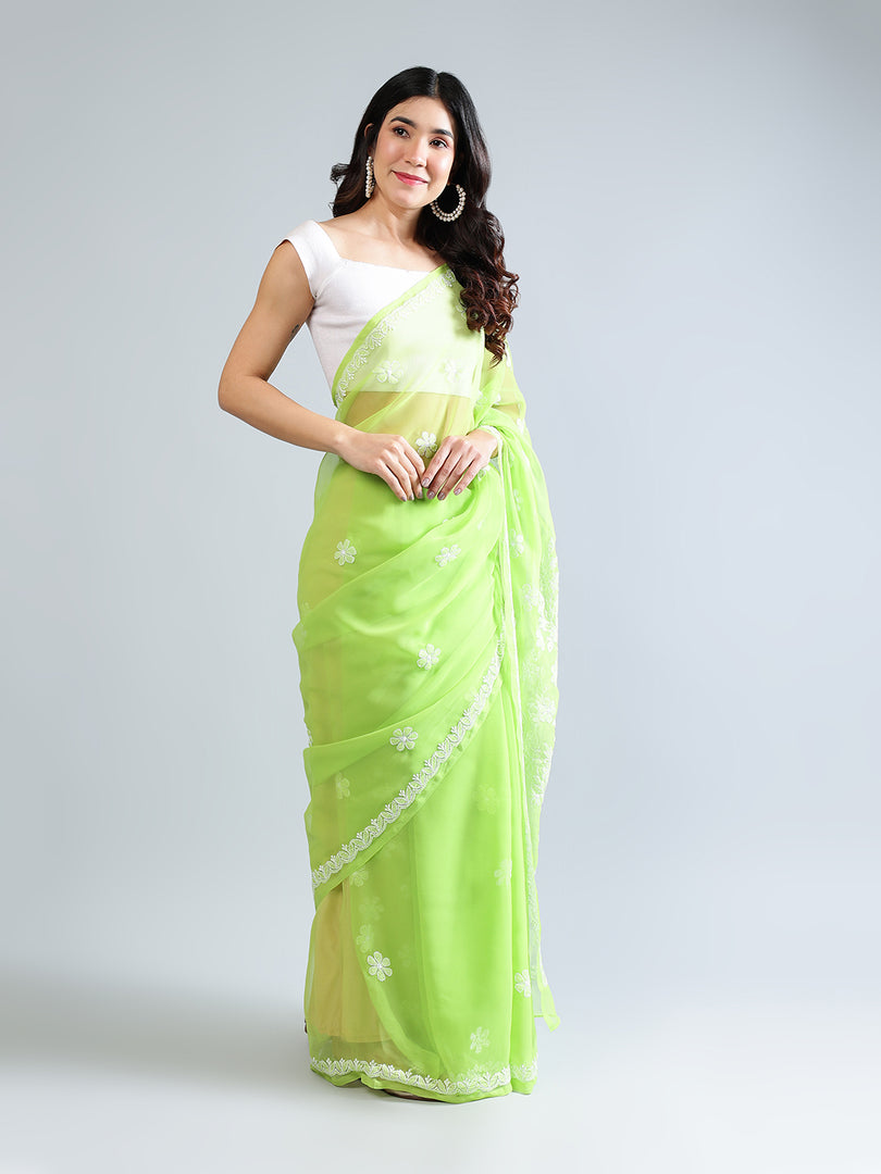 Seva Chikan Hand Embroidered Georgette Lucknowi Chikankari Saree