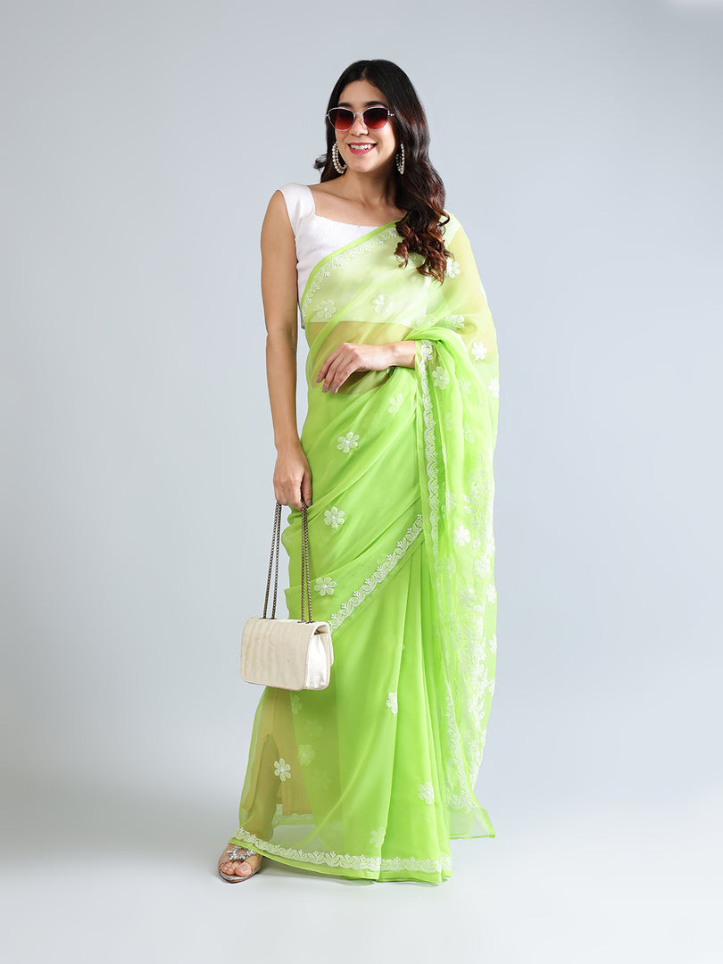 Seva Chikan Hand Embroidered Georgette Lucknowi Chikankari Saree