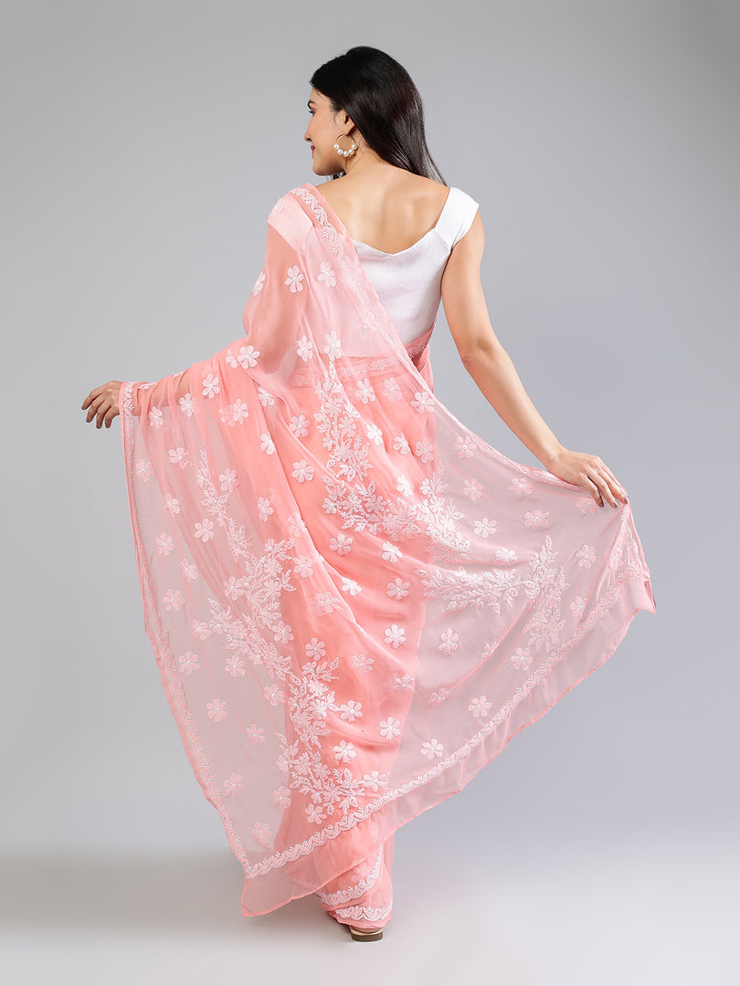 Seva Chikan Hand Embroidered Georgette Lucknowi Chikankari Saree