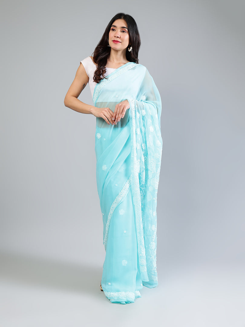 Seva Chikan Hand Embroidered Georgette Lucknowi Chikankari Saree