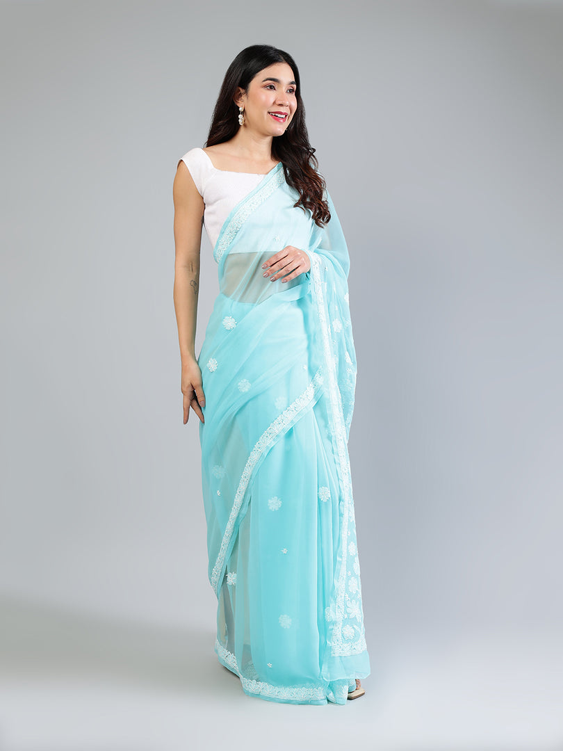 Seva Chikan Hand Embroidered Georgette Lucknowi Chikankari Saree