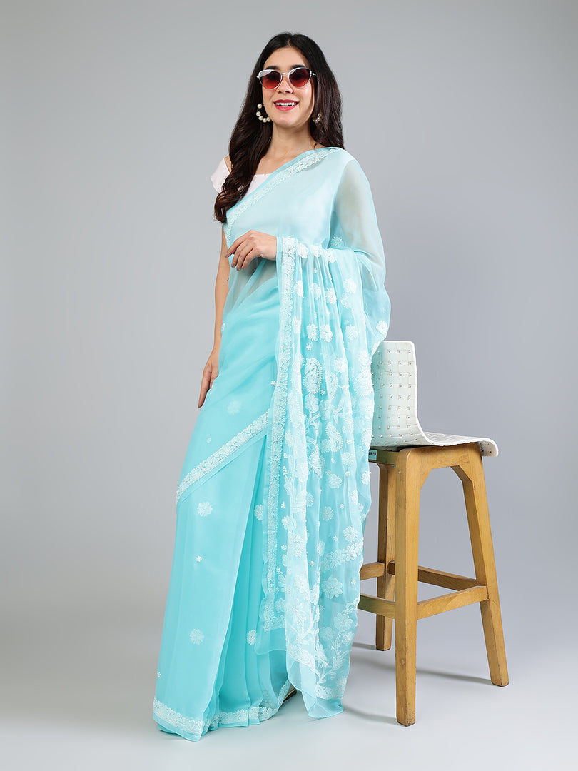 Seva Chikan Hand Embroidered Georgette Lucknowi Chikankari Saree