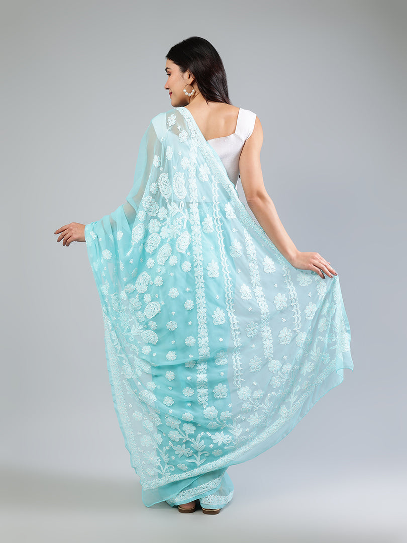Seva Chikan Hand Embroidered Georgette Lucknowi Chikankari Saree