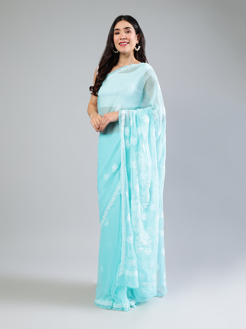 Seva Chikan Hand Embroidered Georgette Lucknowi Chikankari Saree