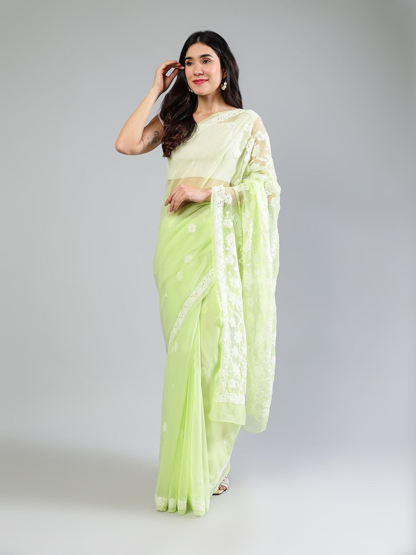 Seva Chikan Hand Embroidered Georgette Lucknowi Chikankari Saree