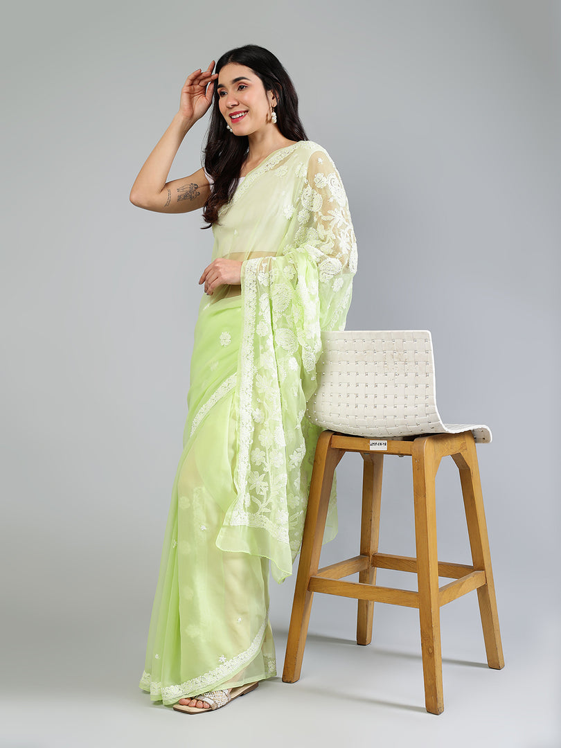 Seva Chikan Hand Embroidered Georgette Lucknowi Chikankari Saree