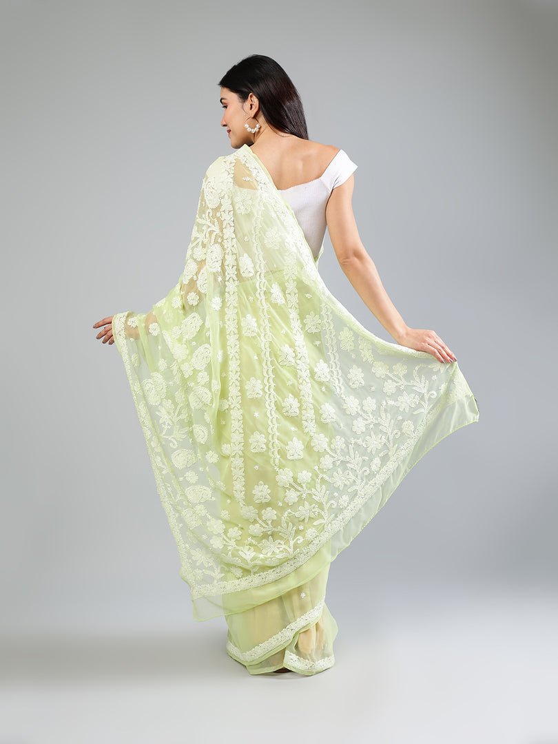 Seva Chikan Hand Embroidered Georgette Lucknowi Chikankari Saree