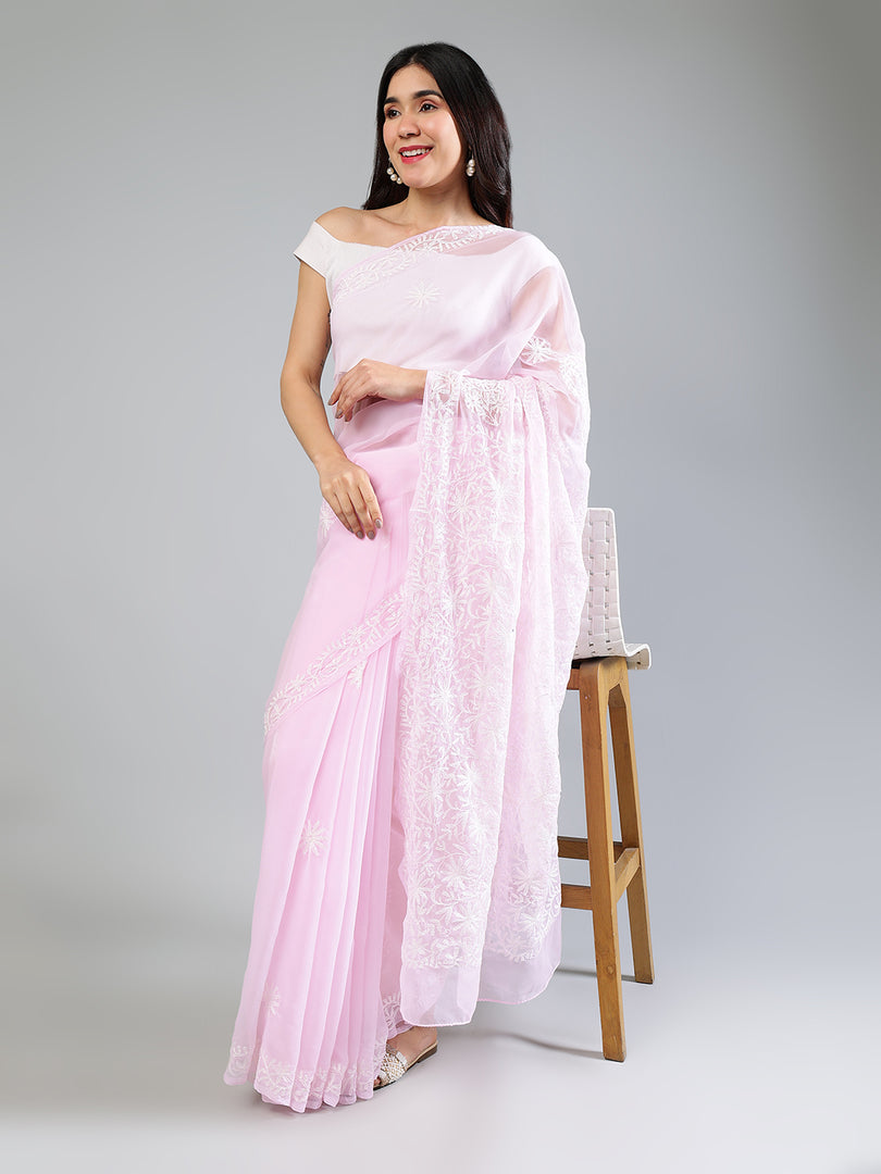 Seva Chikan Hand Embroidered Georgette Lucknowi Chikankari Saree