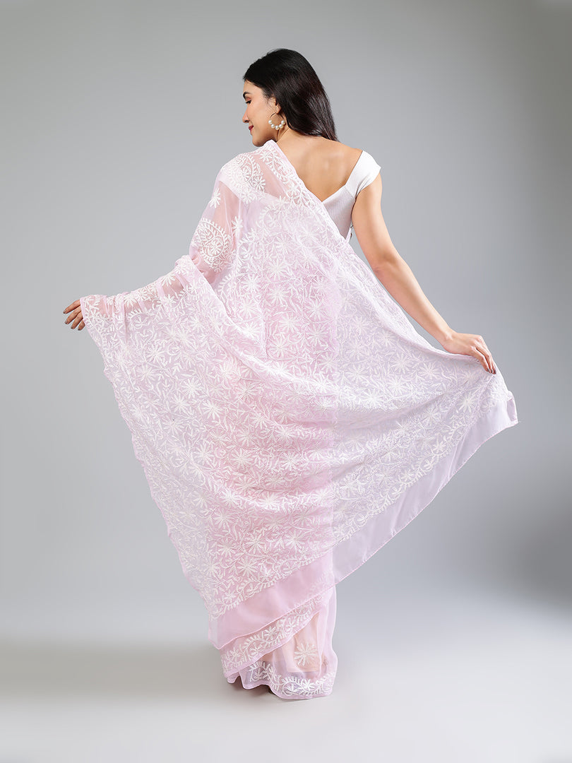 Seva Chikan Hand Embroidered Georgette Lucknowi Chikankari Saree