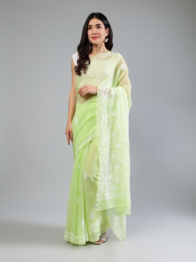 Seva Chikan Hand Embroidered Georgette Lucknowi Chikankari Saree