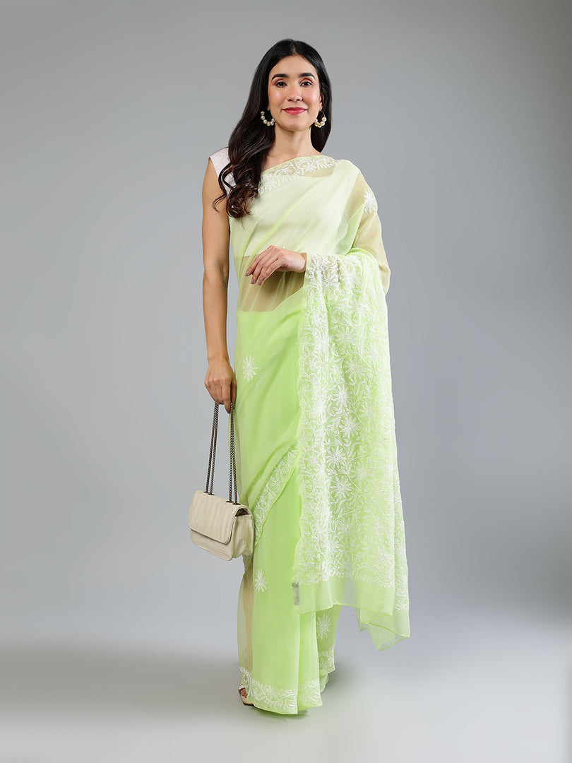 Seva Chikan Hand Embroidered Georgette Lucknowi Chikankari Saree