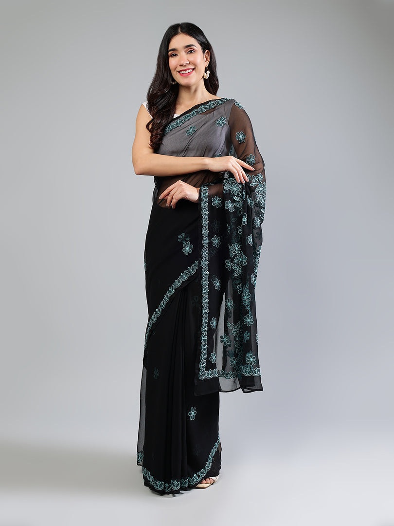 Seva Chikan Hand Embroidered Georgette Lucknowi Chikankari Saree