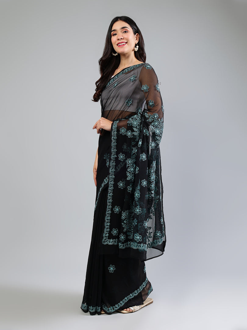 Seva Chikan Hand Embroidered Georgette Lucknowi Chikankari Saree