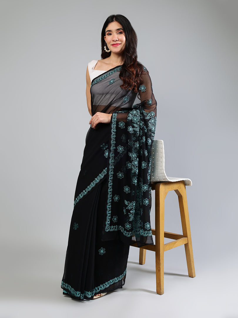 Seva Chikan Hand Embroidered Georgette Lucknowi Chikankari Saree