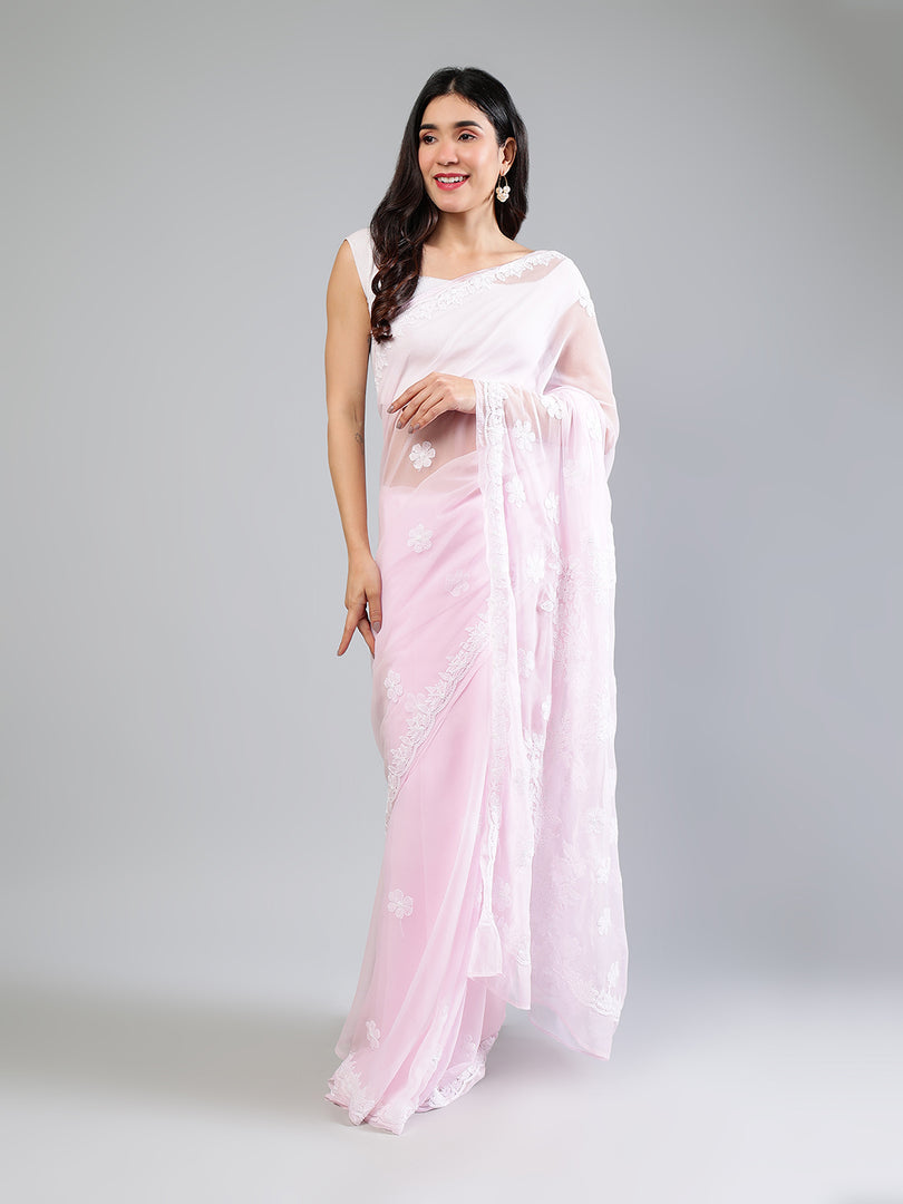 Seva Chikan Hand Embroidered Georgette Lucknowi Chikankari Saree