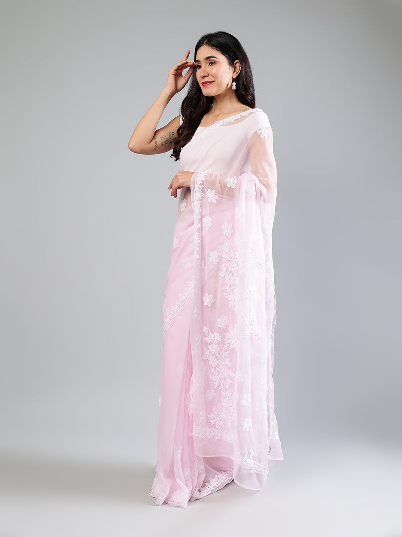 Seva Chikan Hand Embroidered Georgette Lucknowi Chikankari Saree