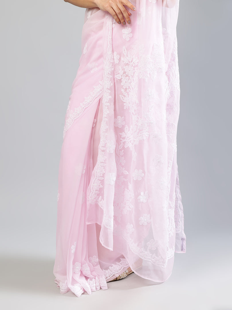 Seva Chikan Hand Embroidered Georgette Lucknowi Chikankari Saree