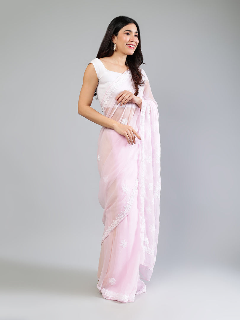 Seva Chikan Hand Embroidered Georgette Lucknowi Chikankari Saree
