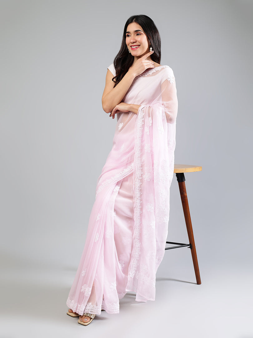 Seva Chikan Hand Embroidered Georgette Lucknowi Chikankari Saree
