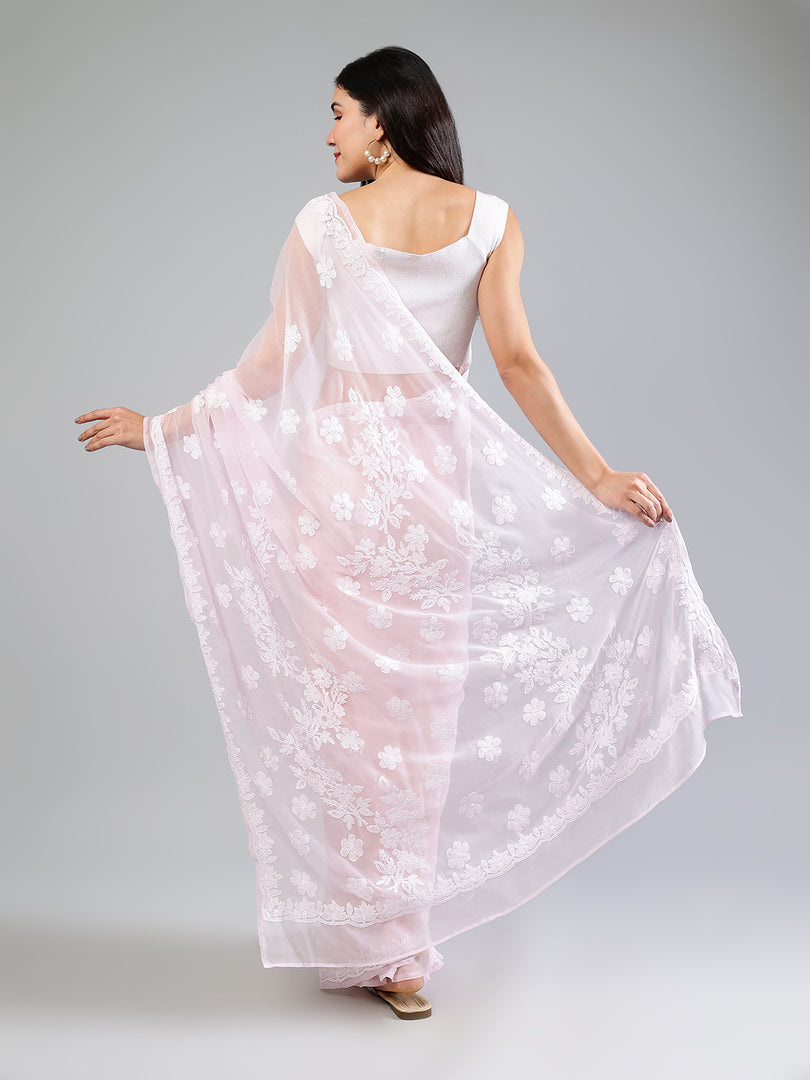 Seva Chikan Hand Embroidered Georgette Lucknowi Chikankari Saree