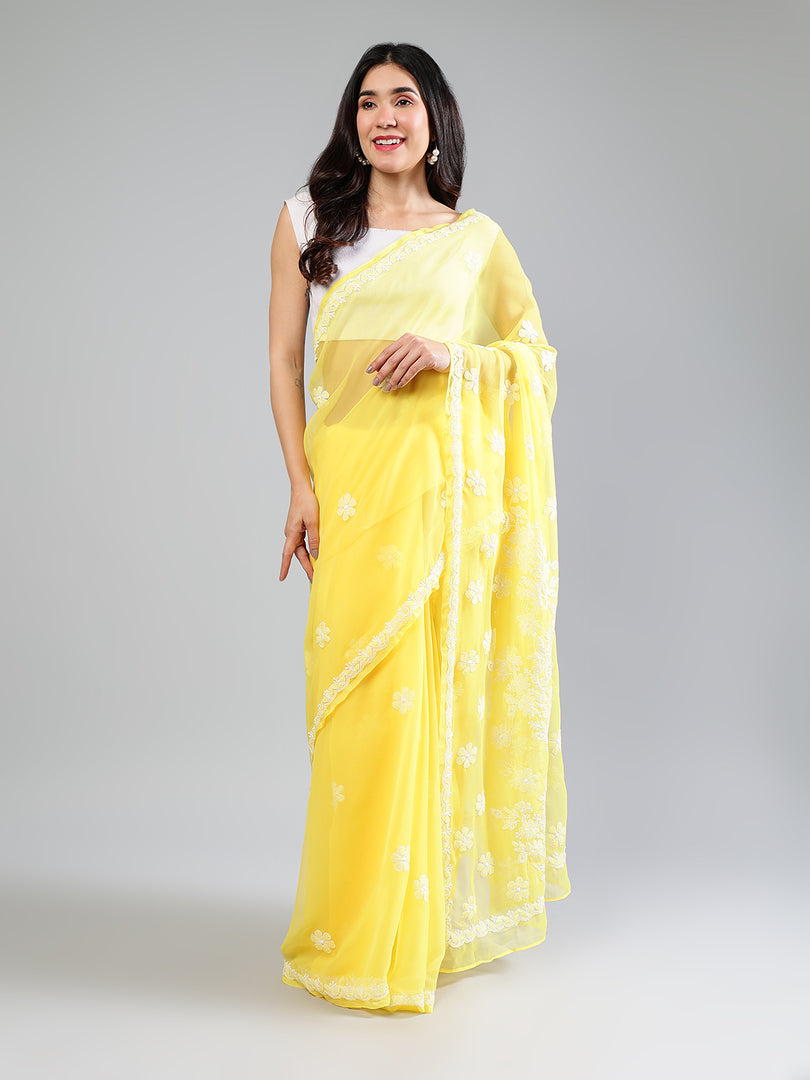 Seva Chikan Hand Embroidered Georgette Lucknowi Chikankari Saree