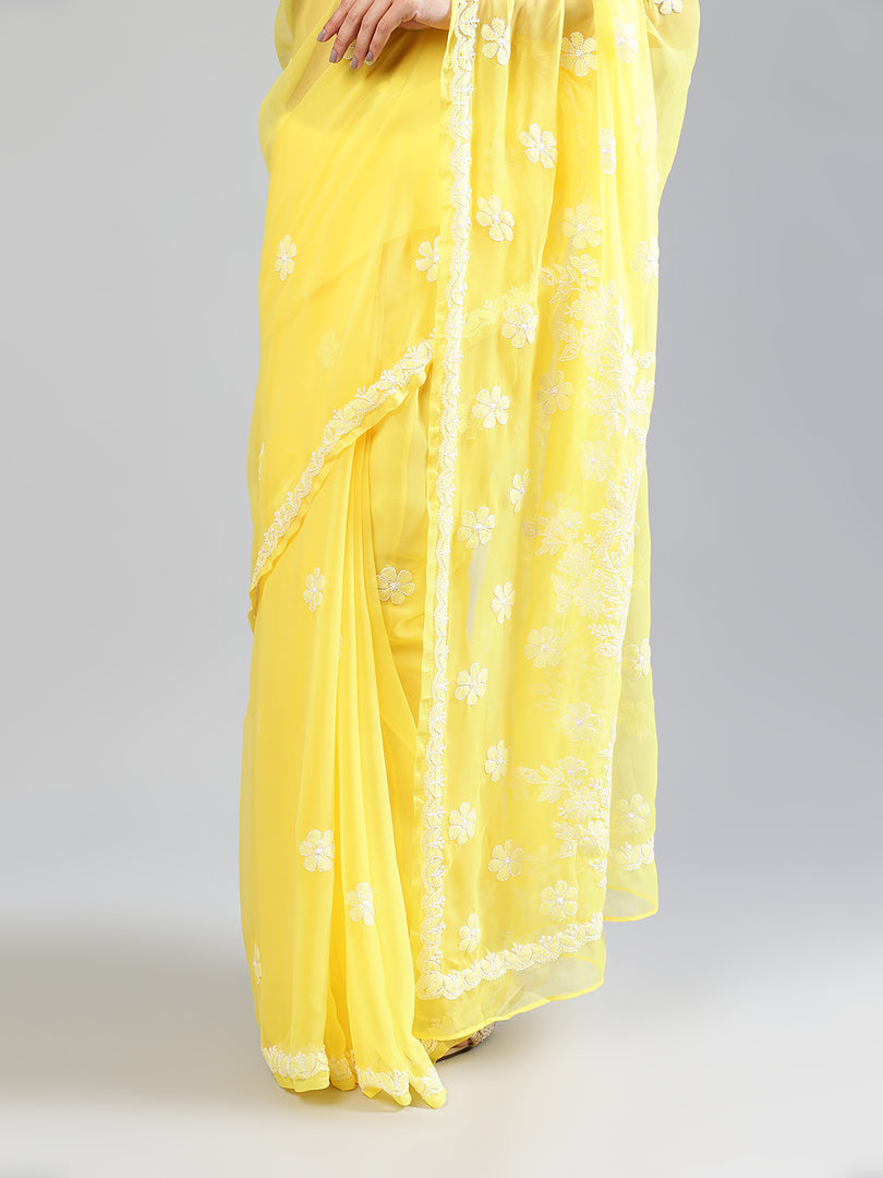 Seva Chikan Hand Embroidered Georgette Lucknowi Chikankari Saree