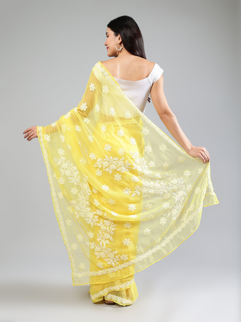 Seva Chikan Hand Embroidered Georgette Lucknowi Chikankari Saree