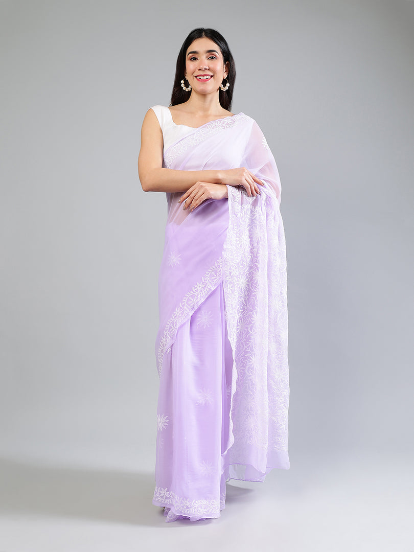 Seva Chikan Hand Embroidered Georgette Lucknowi Chikankari Saree