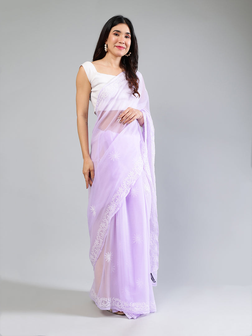 Seva Chikan Hand Embroidered Georgette Lucknowi Chikankari Saree