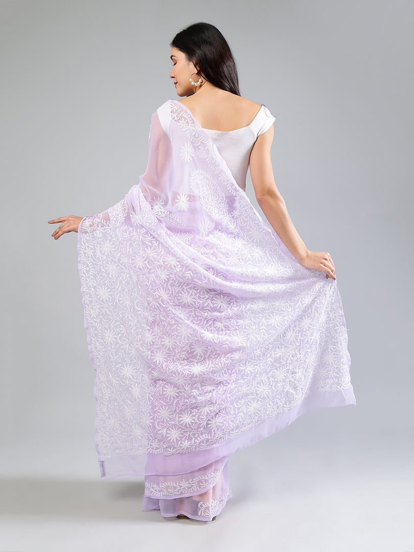 Seva Chikan Hand Embroidered Georgette Lucknowi Chikankari Saree