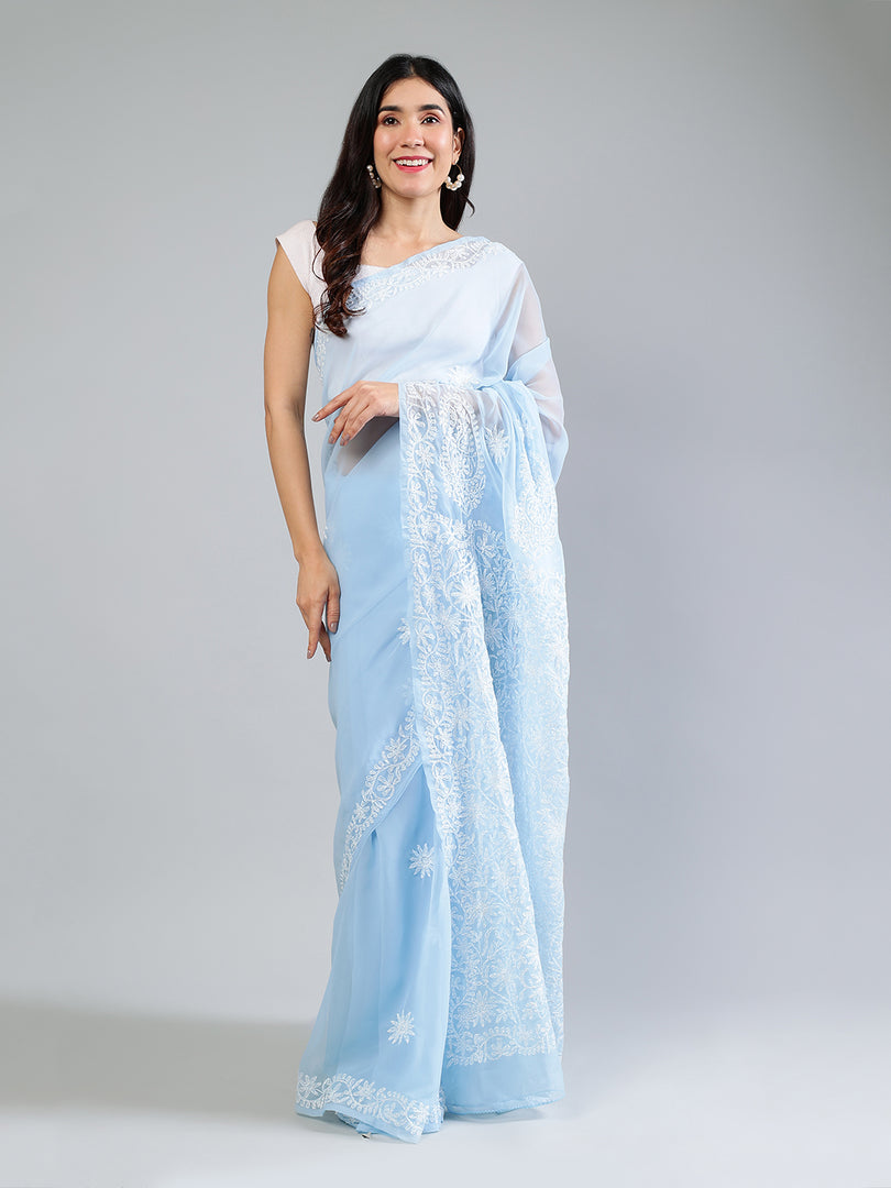 Seva Chikan Hand Embroidered Georgette Lucknowi Chikankari Saree