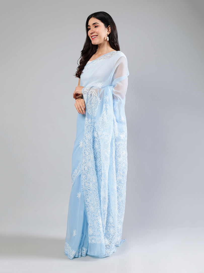 Seva Chikan Hand Embroidered Georgette Lucknowi Chikankari Saree