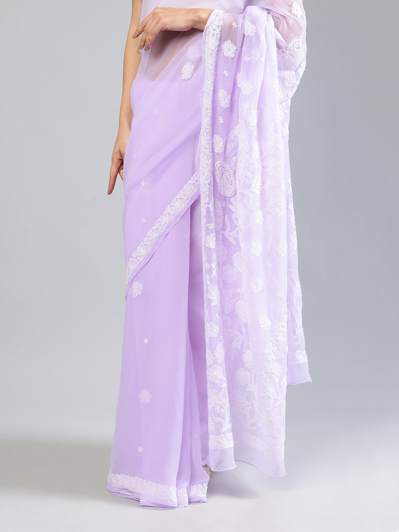 Seva Chikan Hand Embroidered Georgette Lucknowi Chikankari Saree