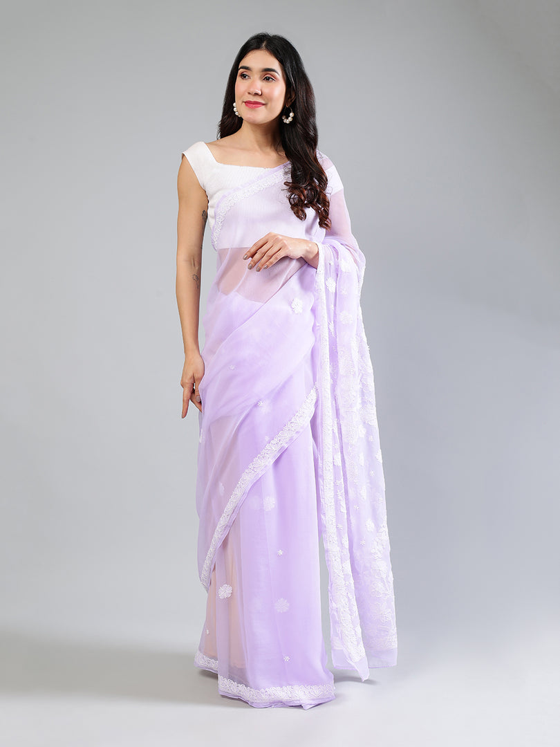 Seva Chikan Hand Embroidered Georgette Lucknowi Chikankari Saree