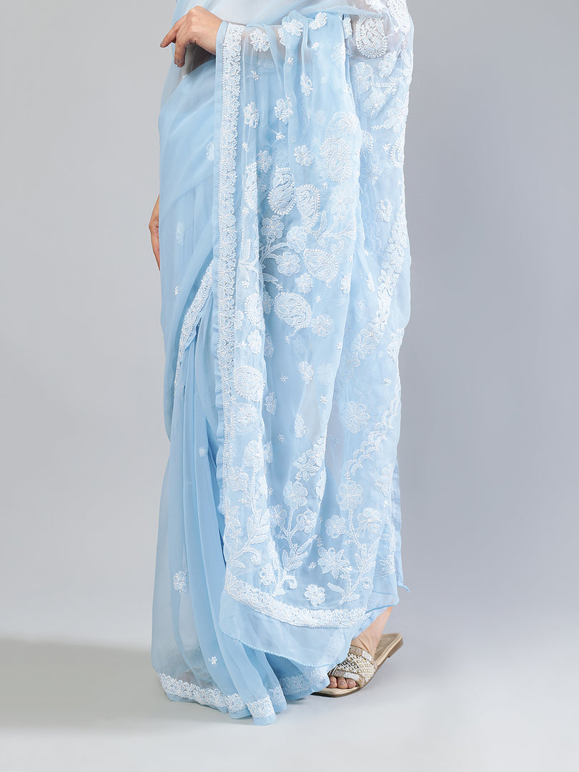 Seva Chikan Hand Embroidered Georgette Lucknowi Chikankari Saree