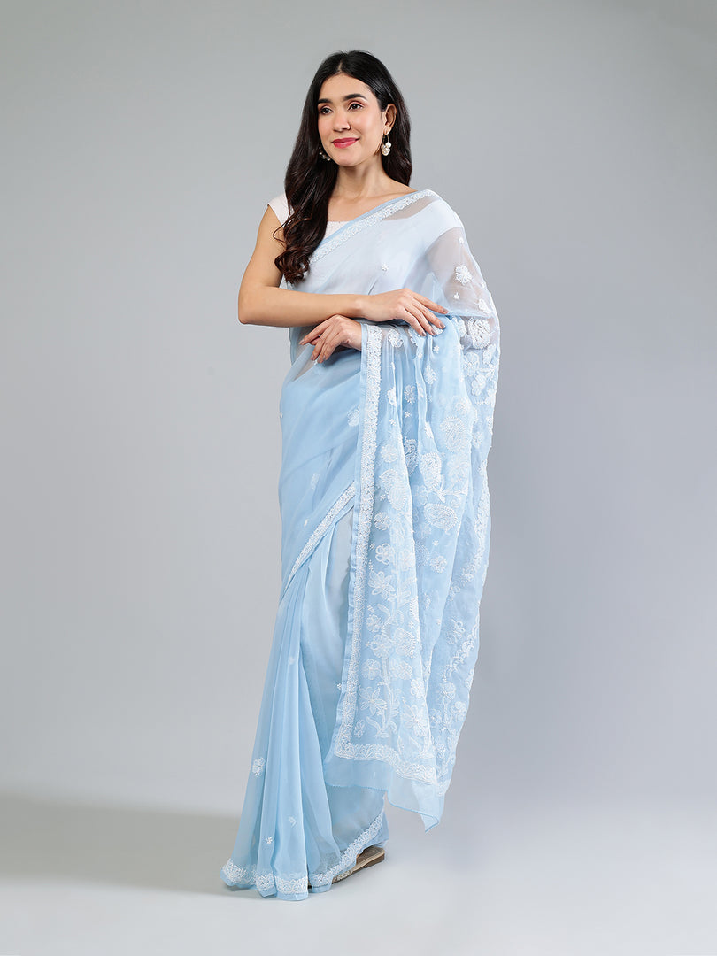 Seva Chikan Hand Embroidered Georgette Lucknowi Chikankari Saree