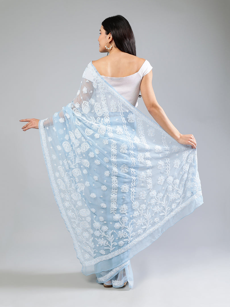 Seva Chikan Hand Embroidered Georgette Lucknowi Chikankari Saree