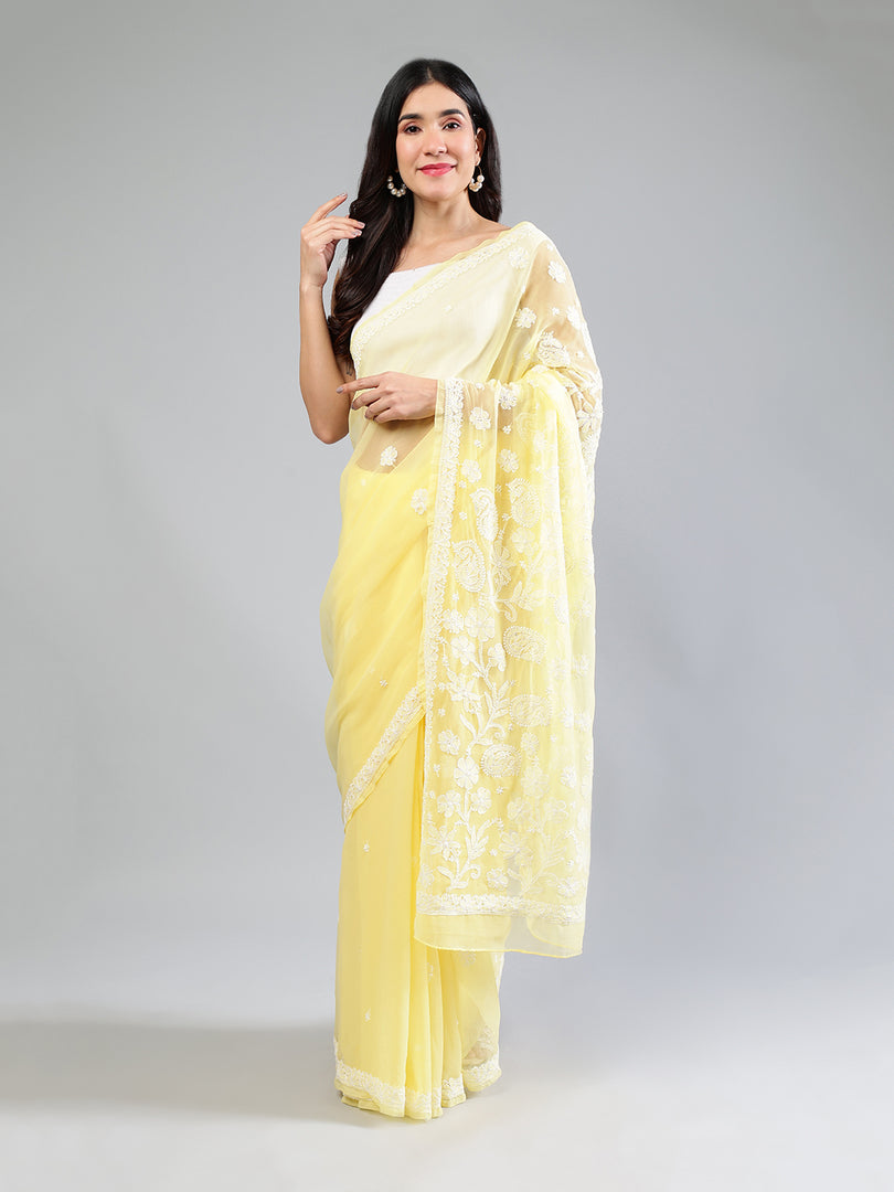 Seva Chikan Hand Embroidered Georgette Lucknowi Chikankari Saree