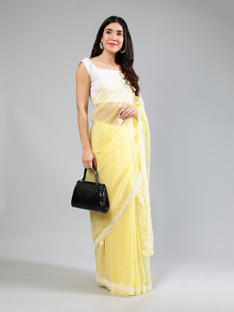 Seva Chikan Hand Embroidered Georgette Lucknowi Chikankari Saree