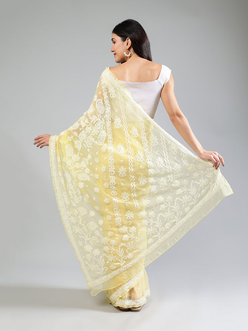 Seva Chikan Hand Embroidered Georgette Lucknowi Chikankari Saree