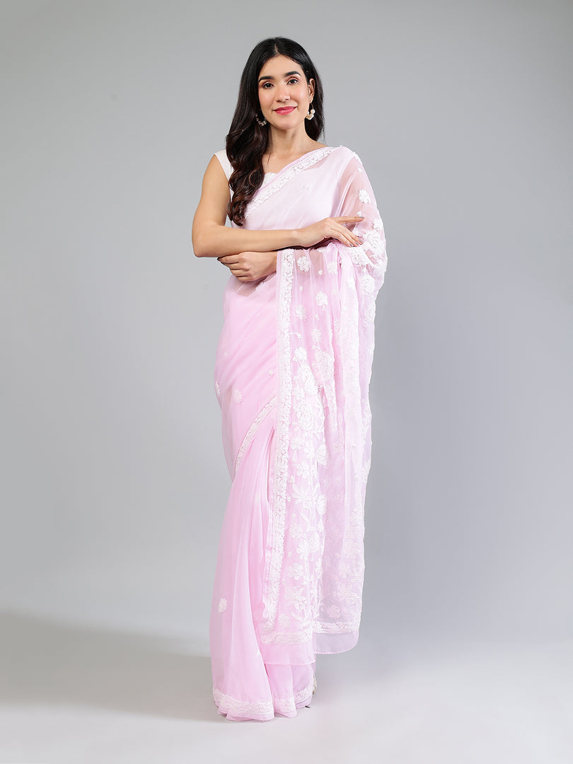 Seva Chikan Hand Embroidered Georgette Lucknowi Chikankari Saree