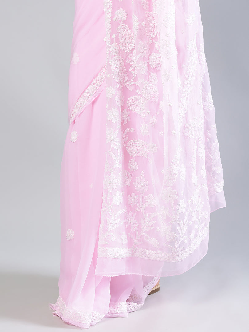 Seva Chikan Hand Embroidered Georgette Lucknowi Chikankari Saree