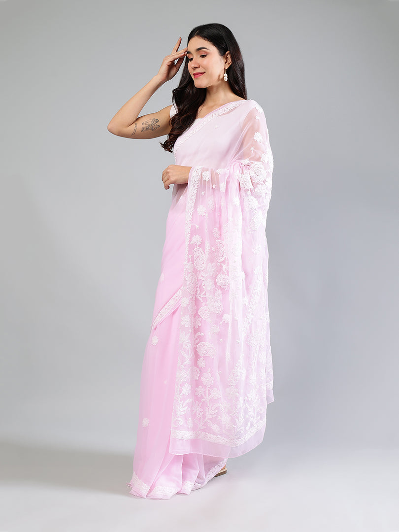 Seva Chikan Hand Embroidered Georgette Lucknowi Chikankari Saree