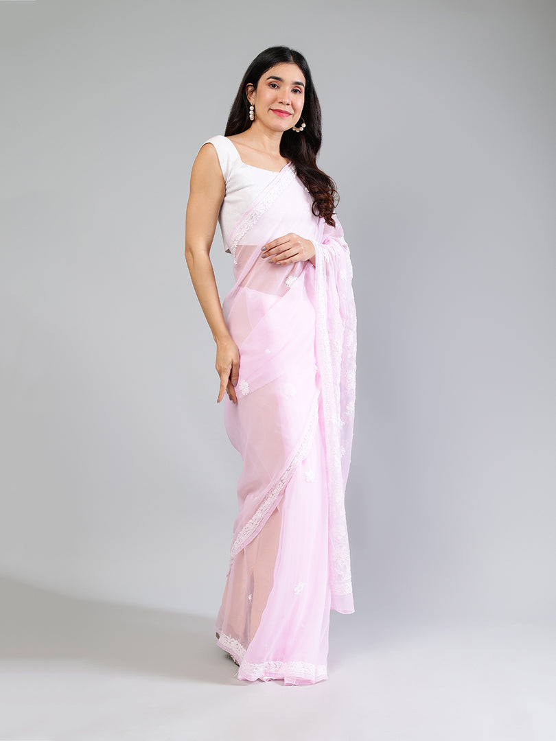 Seva Chikan Hand Embroidered Georgette Lucknowi Chikankari Saree