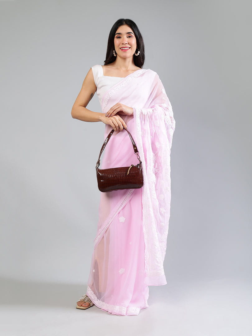 Seva Chikan Hand Embroidered Georgette Lucknowi Chikankari Saree