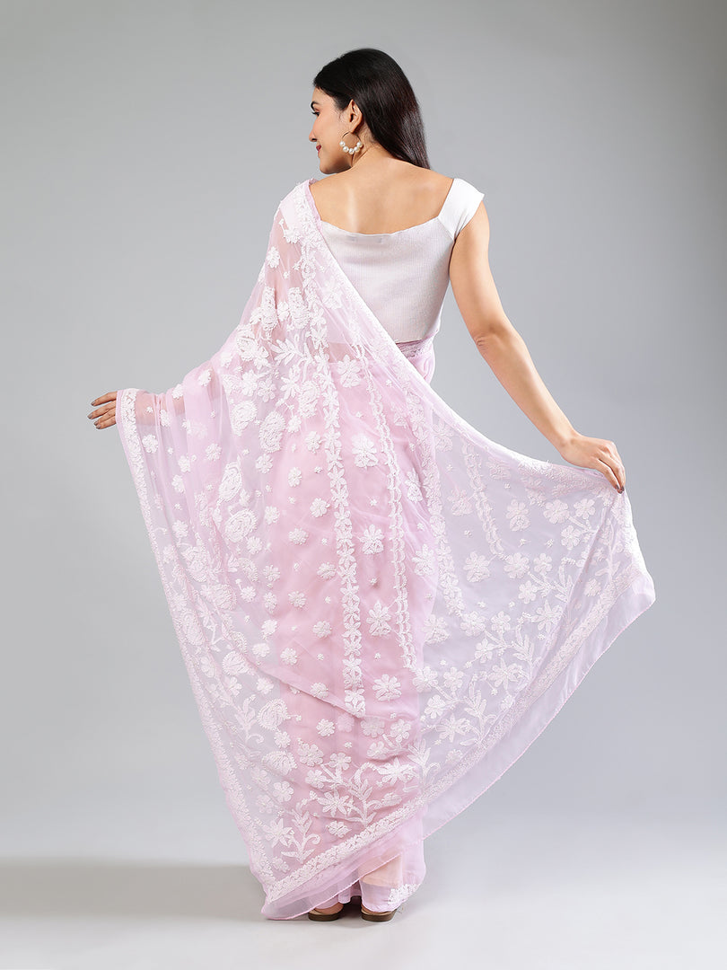 Seva Chikan Hand Embroidered Georgette Lucknowi Chikankari Saree